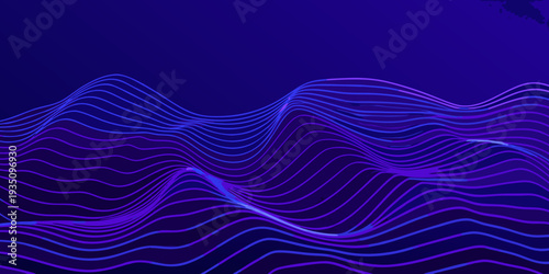 Abstract flowing lines create a wave like form in shades of blue