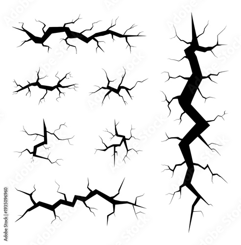 Collection of Black Cracked Ground and Wall Textures