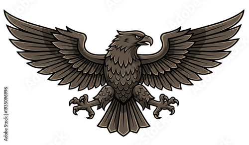 A detailed illustration of an eagle with outstretched wings in a flat design style
