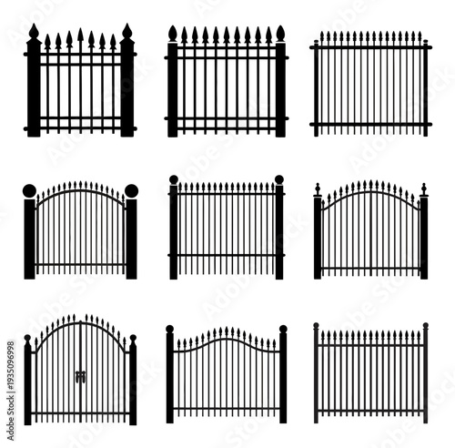 Collection of Black Silhouette Wrought Iron Fence and Gate