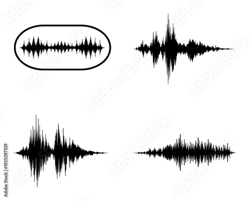 Diverse Sound Waveforms and Audio Visualizations in Black and White