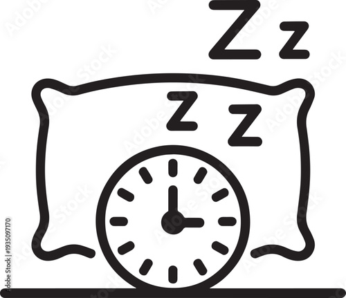 Sleep time icon featuring a pillow and clock with zzz symbol