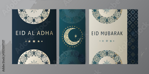 Eid al adha and eid mubarak greetings with islamic ornamental designs