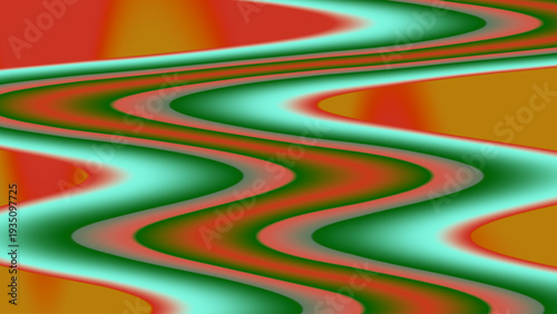 Abstract digital art vector with glowing green, red, and black wavy lines, vibrant gradient background, and dynamic rhythmic design