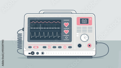 Fetal Monitor Displaying Heartbeat Waveform and Vital Signs