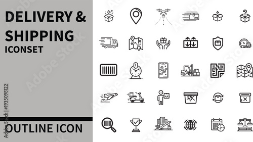 Delivery & Shipping Outline Icons Set – Clean and Modern Line Icons for E-commerce and Logistics