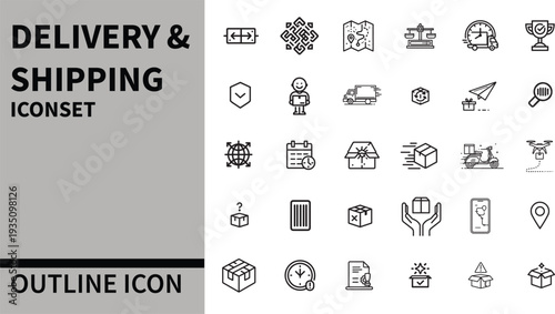 Delivery & Shipping Outline Icons Set – Clean and Modern Line Icons for E-commerce and Logistics
