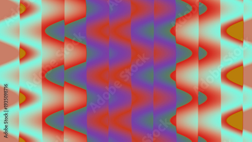 Abstract digital art vector with symmetrical wave shapes, vibrant gradients, mirrored turquoise and orange motifs, and dynamic design
