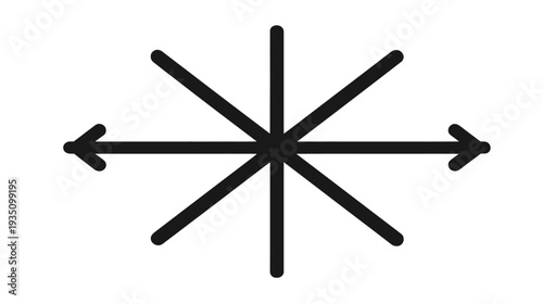 Minimalist eight-point star icon with horizontal arrows, representing navigation, direction, choice, and guidance on a clean white background.