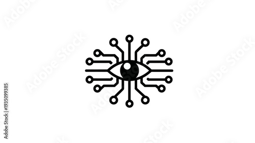 AI Digital Eye Icon with Circuit Board Pattern, Representing Smart Technology, Data Surveillance, and Cyber Security
