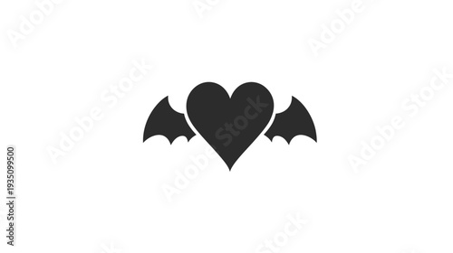 Graphic black heart symbol with stylized bat wings. Perfect for dark romance, gothic aesthetic, Halloween, or emotional designs.