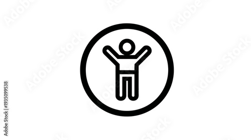 Outline icon of a person with raised arms in a circle, symbolizing accessibility, inclusion, universal design, and diversity.