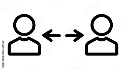 Social distancing line icon. Two people with arrows indicating safe physical distance, personal space, and interaction concept.