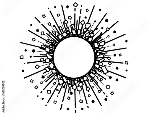 Geometric diagram showing radial lines connecting a central circle to outer points with labels

