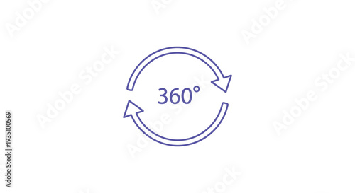 A simple blue circular diagram with an arrow and text indicating 360 degrees presented as a silhouette high quality professional detailed