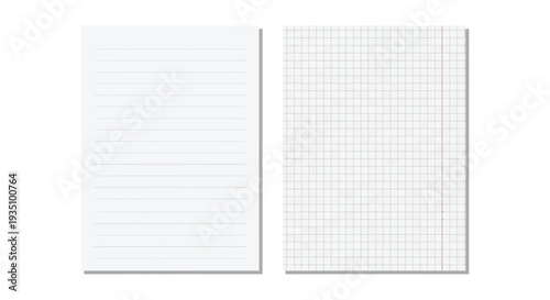 Two open notebook pages one lined and one graph presented on a white background a stark silhouette high quality professional detailed