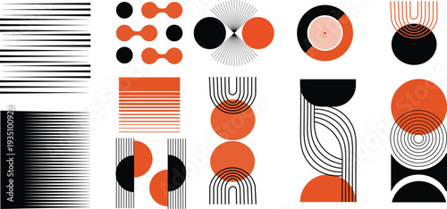 Hand drawn abstract minimal element mid century vector set. Aesthetic contemporary stripe line art, decoration, Art form design for wall art, geometric shape in monochrome. wallpaper.