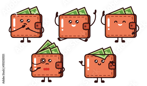 Set of wallet mascot designs.