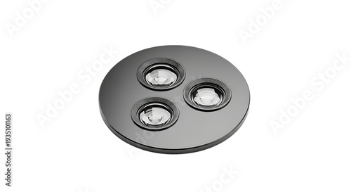 A gray circular object with three holes. 3D icon png.