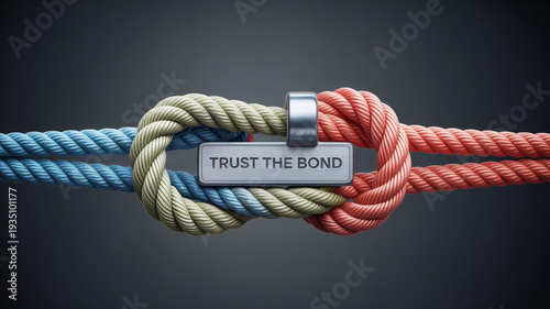 Intertwined Colorful Ropes with Trust The Bond Metal Plaque, Unity and Teamwork Concept