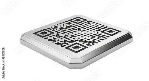 A small square qr code reader with a white background. 3D icon png.