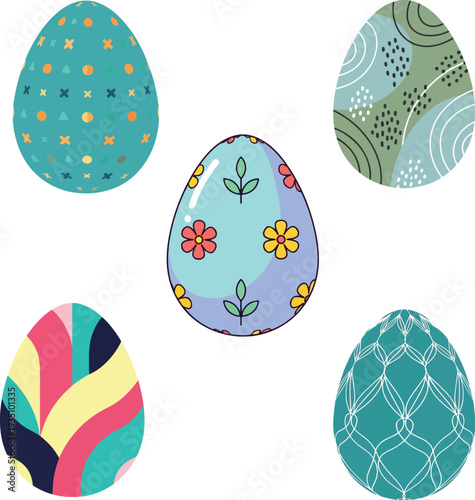 Colorful Flat Easter Eggs Set for Spring Designs