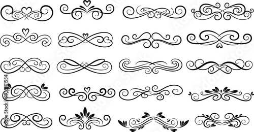 Vintage ornamental flourish divider set decorative swirl borders elegant calligraphic design vector illustration collection