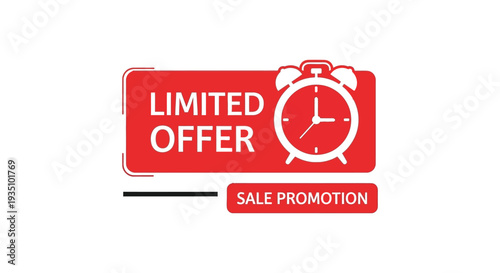 A vibrant red promotional graphic featuring a clock and text indicating a limited time offer silhouette high quality professional detailed modern elegant