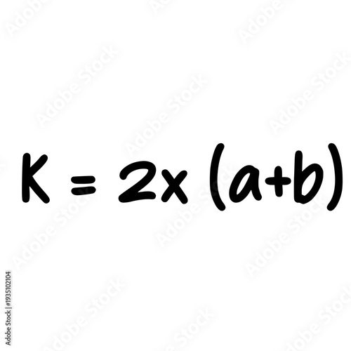 Perimeter rectangle formula isolated on white background mathematics equation handwritten in simple educational style illustration.
