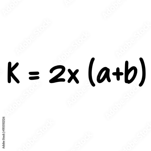 Perimeter parallelogram formula isolated on white background mathematics equation handwritten in educational style illustration.
