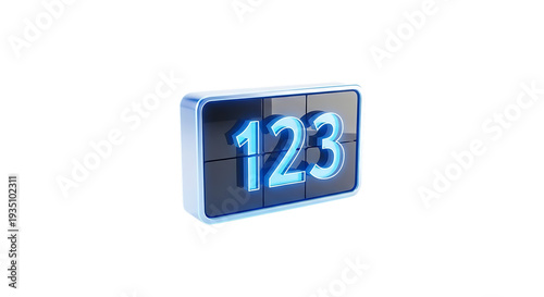 A blue and black digital display showing the number 123. 3D icon png.