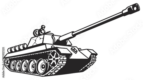 Generic military tank silhouette in black and white for design use