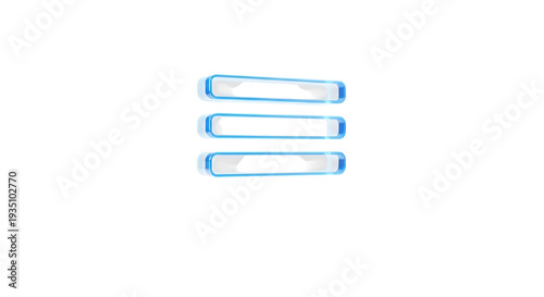 A close up of an equals sign made of glass. 3D icon png.