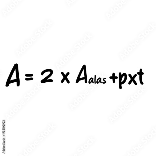 Combined area formula isolated on white background mathematics equation handwritten in simple educational style illustration.
