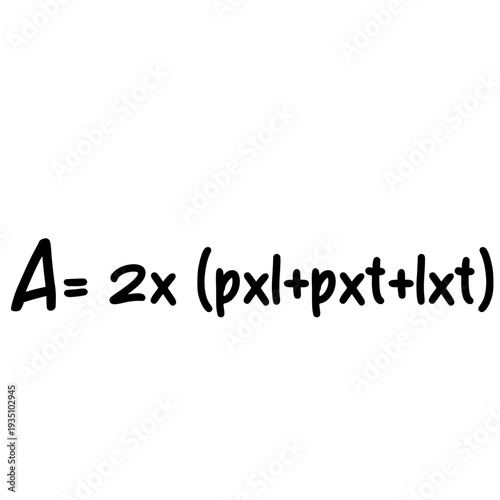 Surface area rectangular prism formula isolated on white background mathematics equation handwritten in educational style illustration.
