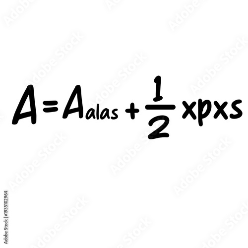 Triangle area formula isolated on white background mathematics equation handwritten in simple educational style illustration.
