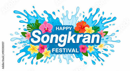 Happy Songkran Festival Water Splashing Celebration.