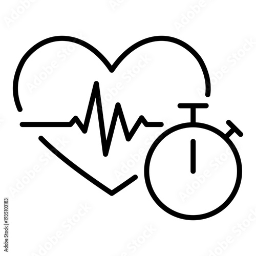 Heart pulse waveform and timer icon symbolizing cardio endurance, heart rate monitoring, and fitness training time management.