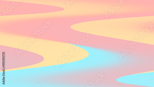 Colorful abstract vector illustration featuring wavy shapes in pastel pink, yellow, and blue hues, creating a vibrant and dynamic design.