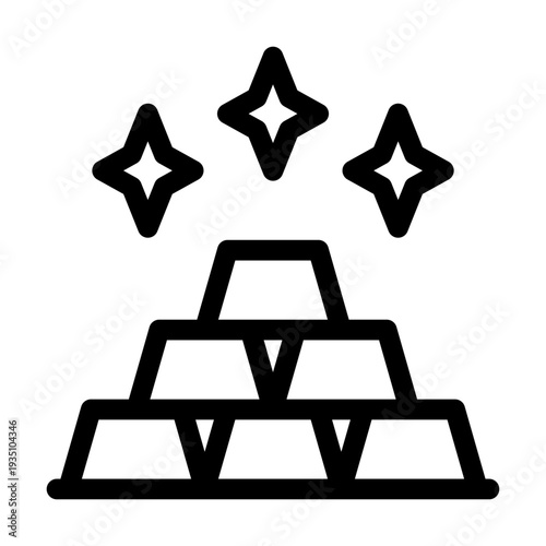 Gold Bars Stack Line Icon with Sparkles - Financial Success Concept