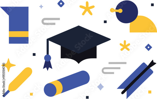 Illustration of graduation symbols and academic achievements