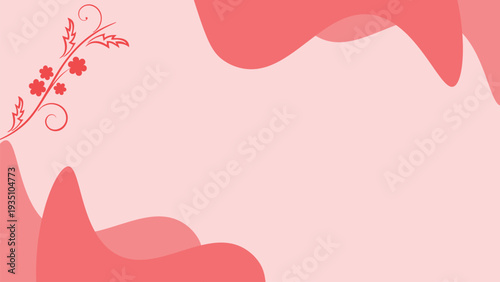 Beautiful vector graphic illustration design featuring soft pink background with red decorative vine and abstract shapes in varying shades of pink creating a visually appealing and elegant composition