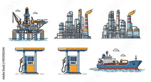 Oil Refinery and Gas Station Illustration.