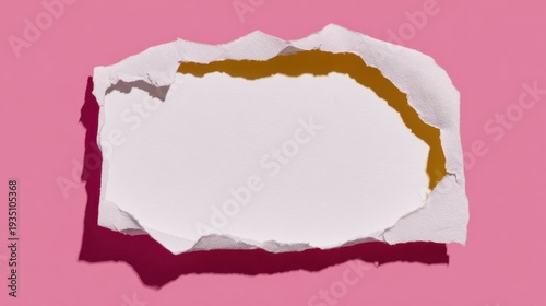 Wallpaper Mural Ragged hole torn in white paper revealing pink background with copy space for creative marketing and advertising campaigns featuring a macro fiber texture Torontodigital.ca