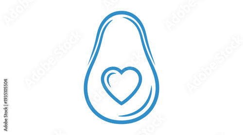 A blue teardrop shaped line drawing with a heart inside