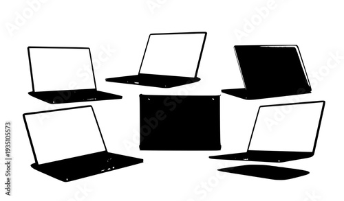 Premium Silver Laptop 3D Mockup Set with Open and Closed Positions Isolated on White Background