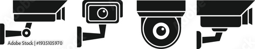 Security camera surveillance icons set CCTV monitoring system protection technology vector illustration collection