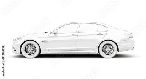 Modern sedan car outline isolated on white background with copy space