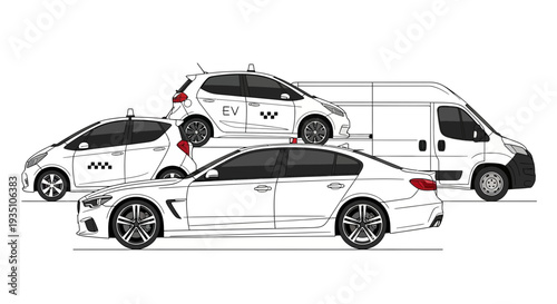 Modern vehicles transportation illustration sedan hatchback van design