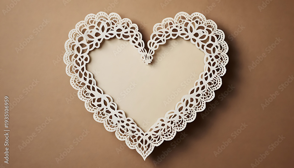 Obraz premium A delicate white lace heart on a brown background
